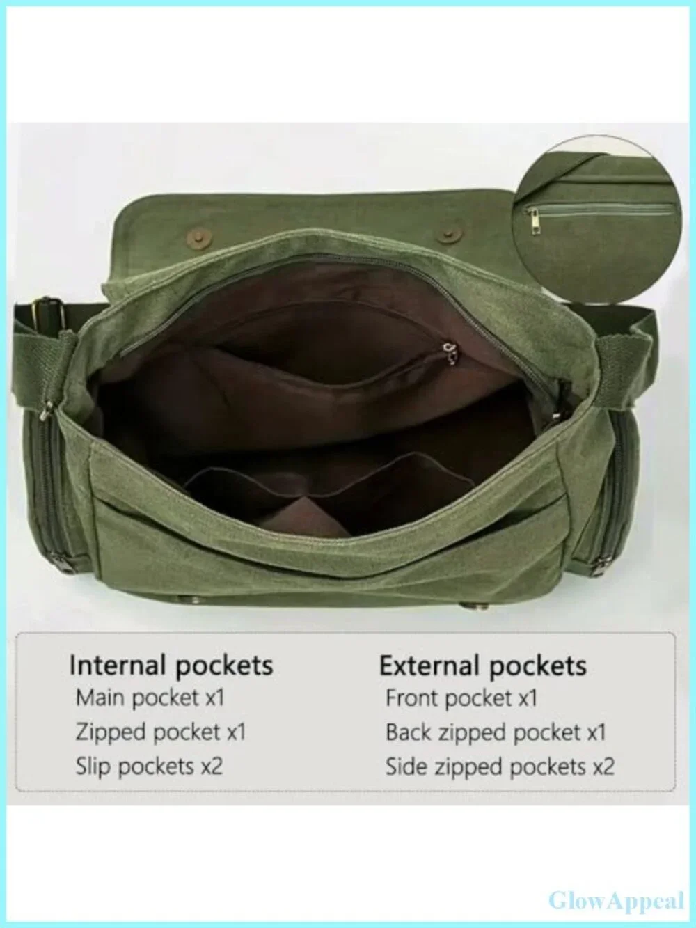 Canvas Messenger Bag Crossbody Shoulder Purse Adjustable Strap Pockets